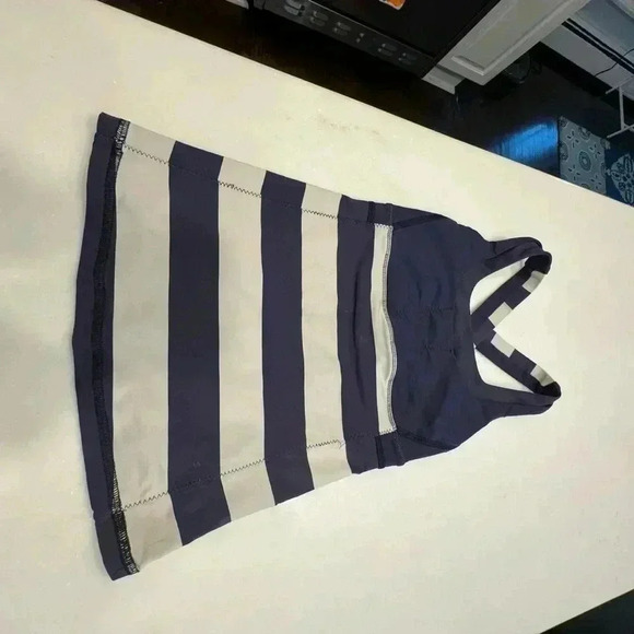 Lululemon sports bra & tank combo racer criss cross back navy & white sz 2 - Picture 1 of 6